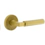 Viaggio Motivo Right Handed Solid Brass Privacy Door Lever Set with Contempo Lever and Circolo Leather Rosette - 2-3/8" Backset Satin Brass
