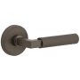 Viaggio Motivo Right Handed Solid Brass Privacy Door Lever Set with Contempo Lever and Circolo Leather Rosette - 2-3/8" Backset Titanium Gray