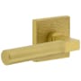 Viaggio Motivo Left Handed Solid Brass Privacy Door Lever Set with Contempo Lever and Quadrato Leather Backplate - 2-3/4" Backset Satin Brass