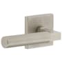 Viaggio Motivo Left Handed Solid Brass Privacy Door Lever Set with Contempo Lever and Quadrato Leather Backplate - 2-3/4" Backset Satin Nickel