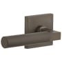 Viaggio Motivo Left Handed Solid Brass Privacy Door Lever Set with Contempo Lever and Quadrato Leather Backplate - 2-3/4" Backset Titanium Gray