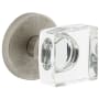 Viaggio Motivo Solid Brass Non-Turning One-Sided Dummy Door Knob with Quadrato Crystal Knob and Circolo Linen Rosette Satin Nickel