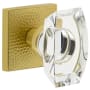 Viaggio Quadrato Hammered Solid Brass Non-Turning One-Sided Dummy Door Knob with Stella Crystal Knob and Quadrato Hammered Backplate Satin Brass