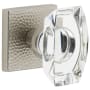 Viaggio Quadrato Hammered Solid Brass Non-Turning One-Sided Dummy Door Knob with Stella Crystal Knob and Quadrato Hammered Backplate Satin Nickel