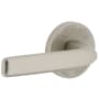 Viaggio Motivo Left Handed Solid Brass Non-Turning One-Sided Dummy Door Lever with Bella Lever and Circolo Linen Rosette Satin Nickel