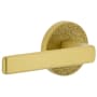 Viaggio Motivo Left Handed Solid Brass Non-Turning One-Sided Dummy Door Lever with Lusso Lever and Circolo Leather Rosette Satin Brass