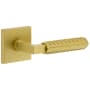 Viaggio Quadrato Right Handed Solid Brass Non-Turning One-Sided Dummy Door Lever with Contempo Rebar Lever and Quadrato Backplate Satin Brass