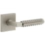 Viaggio Quadrato Right Handed Solid Brass Non-Turning One-Sided Dummy Door Lever with Contempo Rebar Lever and Quadrato Backplate Satin Nickel