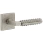 Viaggio Quadrato Hammered Right Handed Solid Brass Non-Turning One-Sided Dummy Door Lever with Contempo Rebar Lever and Quadrato Hammered Backplate Satin Nickel