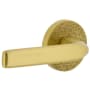 Viaggio Motivo Solid Brass Non-Turning Two-Sided Dummy Door Lever Set with Bella Lever and Circolo Leather Rosette Satin Brass