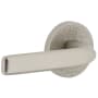 Viaggio Motivo Solid Brass Non-Turning Two-Sided Dummy Door Lever Set with Bella Lever and Circolo Leather Rosette Satin Nickel
