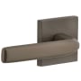 Viaggio Motivo Solid Brass Non-Turning Two-Sided Dummy Door Lever Set with Bella Lever and Quadrato Leather Backplate Titanium Gray