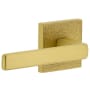 Viaggio Motivo Solid Brass Non-Turning Two-Sided Dummy Door Lever Set with Lusso Lever and Quadrato Leather Backplate Satin Brass