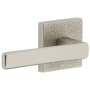 Viaggio Motivo Solid Brass Non-Turning Two-Sided Dummy Door Lever Set with Lusso Lever and Quadrato Leather Backplate Satin Nickel