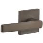 Viaggio Motivo Solid Brass Non-Turning Two-Sided Dummy Door Lever Set with Lusso Lever and Quadrato Leather Backplate Titanium Gray