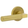 Viaggio Motivo Solid Brass Non-Turning Two-Sided Dummy Door Lever Set with Contempo Lever and Circolo Leather Rosette Satin Brass