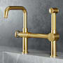 Vigo Cass Single-Handle High-Arc Widespread Bridge Kitchen Faucet with Pull-Out Side Sprayer Matte Brushed Gold
