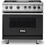 Viking 5 Series 36 Inch Wide 5.64 Cu. Ft. Free Standing Dual Fuel Range with VariSimmer Functionality and Griddle - LP Cast Black