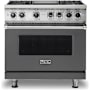 Viking 5 Series 36 Inch Wide 5.64 Cu. Ft. Free Standing Dual Fuel Range with VariSimmer Functionality and Griddle - LP Damascus Grey