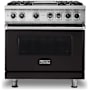 Viking 5 Series 36 Inch Wide 5.64 Cu. Ft. Free Standing Dual Fuel Range with VariSimmer Functionality and Griddle - LP Onyx
