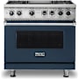 Viking 5 Series 36 Inch Wide 5.64 Cu. Ft. Free Standing Dual Fuel Range with VariSimmer Functionality and Griddle - LP Slate Blue