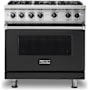 Viking 5 Series 36 Inch Wide 5.1 Cu. Ft. Free Standing Liquid Propane Range with GourmetGlo Infrared Broiler and ProFlow Convection Air Baffle Cast Black