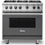 Viking 5 Series 36 Inch Wide 5.1 Cu. Ft. Free Standing Liquid Propane Range with GourmetGlo Infrared Broiler and ProFlow Convection Air Baffle Damascus Grey