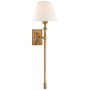Visual Comfort Jane 26" Large Single Tail Sconce with Linen Shade by Alexa Hampton Hand Rubbed Antique Brass