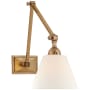 Visual Comfort Jane 13" Double Arm Library Plug-In Wall Light with Linen Shade by Alexa Hampton Hand Rubbed Antique Brass