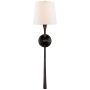 Visual Comfort Dover 27" Large Tail Sconce with Linen Shade by AERIN Aged Iron