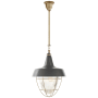 Visual Comfort Henry 18" Industrial Hanging Light with Prismatic Glass by Thomas O'Brien Hand Rubbed Antique Brass / Dark Green
