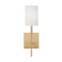 Visual Comfort Foxdale 15" Tall LED Bathroom Sconce with Linen Shade Satin Brass
