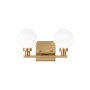 Visual Comfort Clybourn 2 Light 13" Wide Vanity Light with Frosted Glass Shades Satin Brass