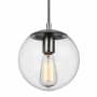 Visual Comfort Leo 8" Wide Mini Pendant with Clear, Seedy Glass Shade Satin Aluminum