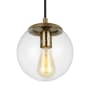 Visual Comfort Leo 8" Wide Mini Pendant with Clear, Seedy Glass Shade Satin Brass