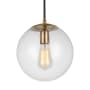 Visual Comfort Leo 10" Wide Mini Pendant with Clear, Seedy Glass Shade Satin Brass