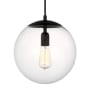Visual Comfort Leo 12" Wide Pendant with Clear, Seedy Glass Shade Midnight Black