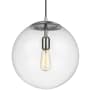 Visual Comfort Leo 14" Wide Pendant with Clear, Seedy Glass Shade Satin Aluminum