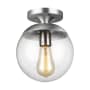 Visual Comfort Leo 8" Wide Semi-Flush Globe Ceiling Fixture with Clear, Seedy Glass Shade Satin Aluminum