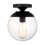 Visual Comfort Leo 8" Wide Semi-Flush Globe Ceiling Fixture with Clear, Seedy Glass Shade Midnight Black