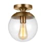 Visual Comfort Leo 8" Wide Semi-Flush Globe Ceiling Fixture with Clear, Seedy Glass Shade Satin Brass