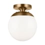 Visual Comfort Leo 8" Wide Semi-Flush Globe Ceiling Fixture with Smooth White Glass Shade Satin Brass