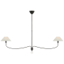 Visual Comfort Griffin 2 Light 62" Wide Linear Chandelier with White Linen Shades Bronze / Chocolate Leather