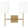 Visual Comfort Key 2 Light 16" Wide Vanity Light with Linen Shades Burnished Brass