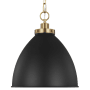 Visual Comfort Wellfleet 16" Wide Bell Shade Pendant Midnight Black / Burnished Brass