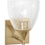 Visual Comfort Toffino 9" Tall Bathroom Sconce with Clear Crackle Glass Shade Satin Brass