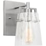Visual Comfort Crofton 9" Tall Bathroom Sconce with Clear Crackle Glass Shade Brushed Nickel