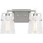 Visual Comfort Crofton 2 Light 15" Wide Vanity Light with Clear Crackle Glass Shades Brushed Nickel