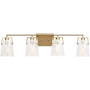 Visual Comfort Crofton 4 Light 33" Wide Vanity Light with Clear Crackle Glass Shades Satin Brass