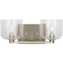 Visual Comfort Lochdale 2 Light 15" Wide Vanity Light with Clear Ribbed Glass Shades Brushed Nickel